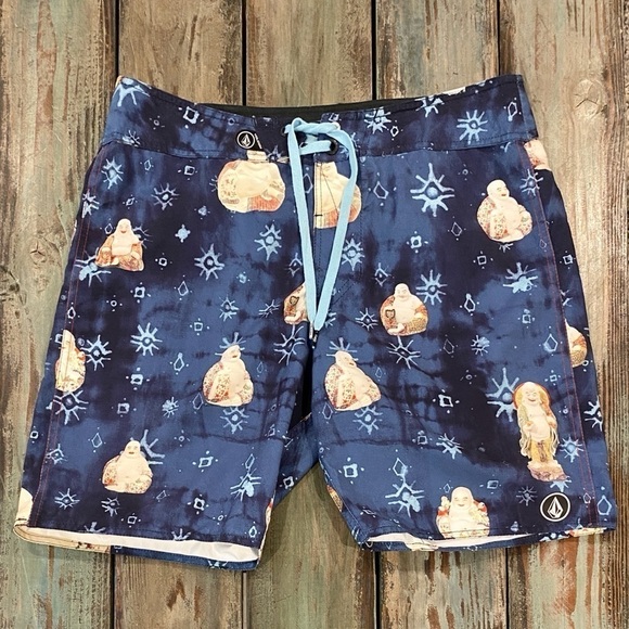 Volcom 34 Buddha Board Shorts Happy Peace Prosperity Enlightenment New Age Surf - Picture 2 of 12